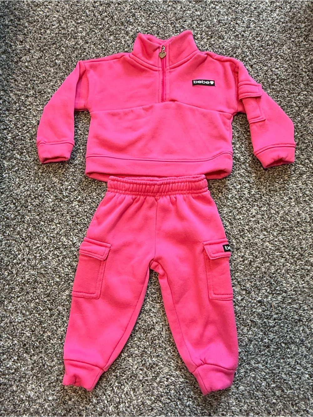 Bebe Baby Sweatsuit Set 18M Hot Pink 2 Piece Quarter Zip Outfit